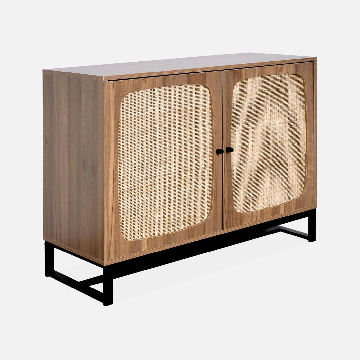Vintage dressoir 2 deuren houtdecor rotan en metaal 100cm