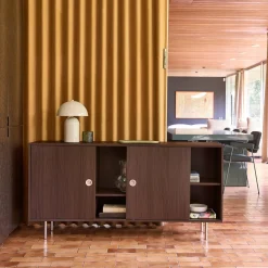 Vintage dressoir 2 schuifdeuren houtdecor en roestvrij staal 150cm