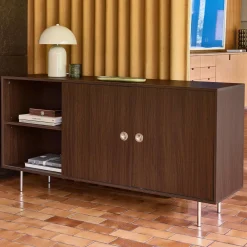 Vintage dressoir 2 schuifdeuren houtdecor en roestvrij staal 150cm
