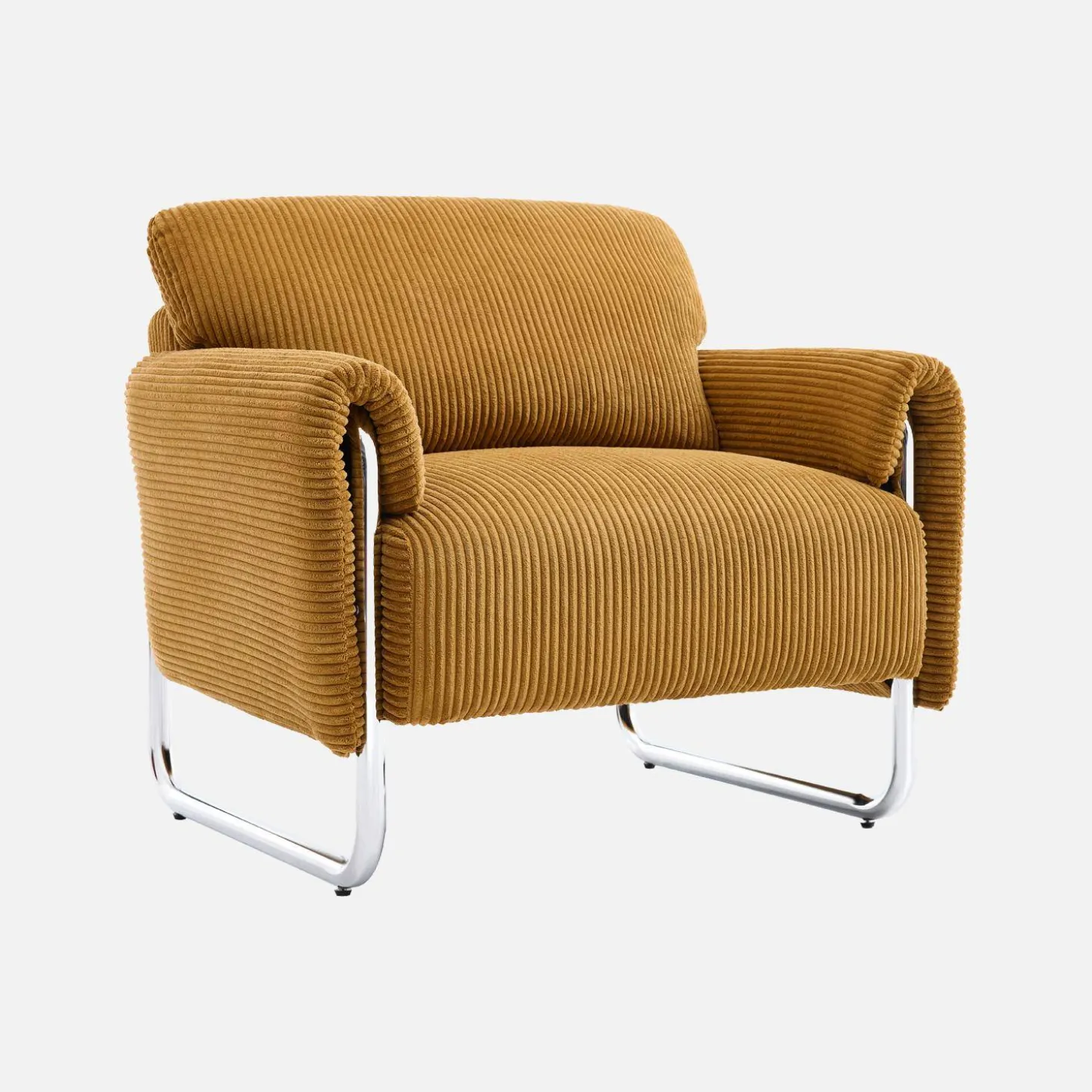 Vintage fauteuil van corduroy met chromen frame