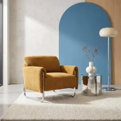 Vintage fauteuil van corduroy met chromen frame