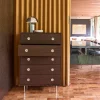 Vintage ladekast 5 lades houtdecor en roestvrij staal 80cm