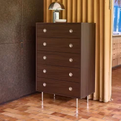 Vintage ladekast 5 lades houtdecor en roestvrij staal 80cm