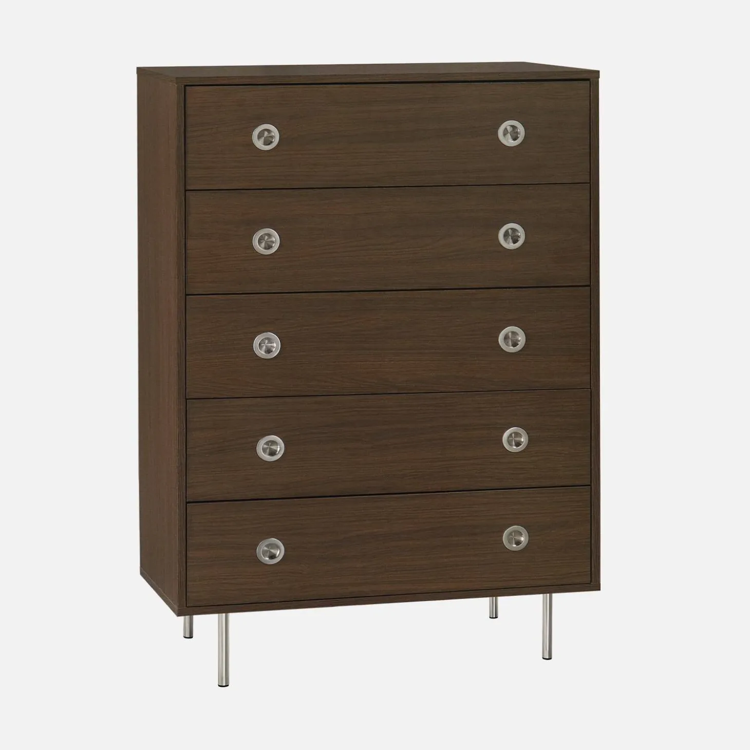 Vintage ladekast 5 lades houtdecor en roestvrij staal 80cm