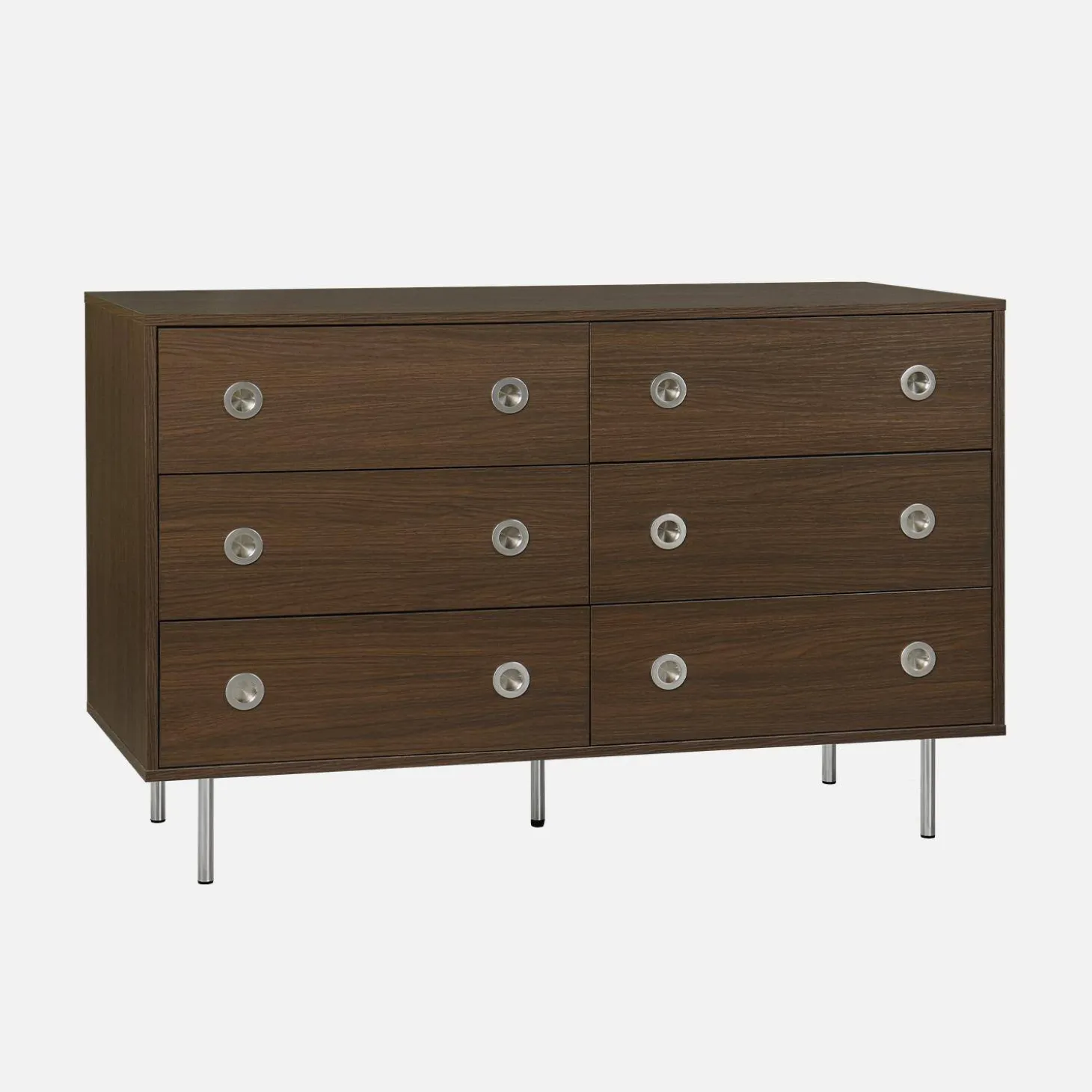 Vintage ladekast 6 lades houtdecor en roestvrij staal 120cm