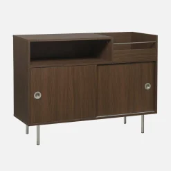 Vintage platenspeler meubel 2 schuifdeuren houtdecor en roestvrij staal 100cm