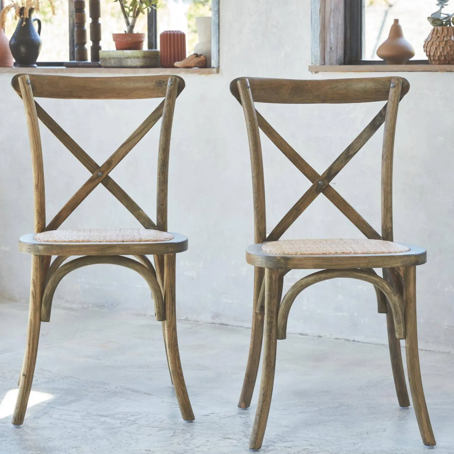Vintage rubberhouten bistrostoelen (set van 2)