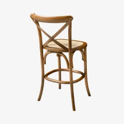 Vintage rubberhouten bistro barkrukken met voetensteun (set van 2)