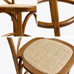 Vintage rubberhouten bistro barkrukken met voetensteun (set van 2)
