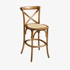 Vintage rubberhouten bistro barkrukken met voetensteun (set van 2)