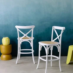 Vintage rubberhouten bistro barkrukken met voetensteun (set van 2)