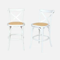 Vintage rubberhouten bistro barkrukken met voetensteun (set van 2)