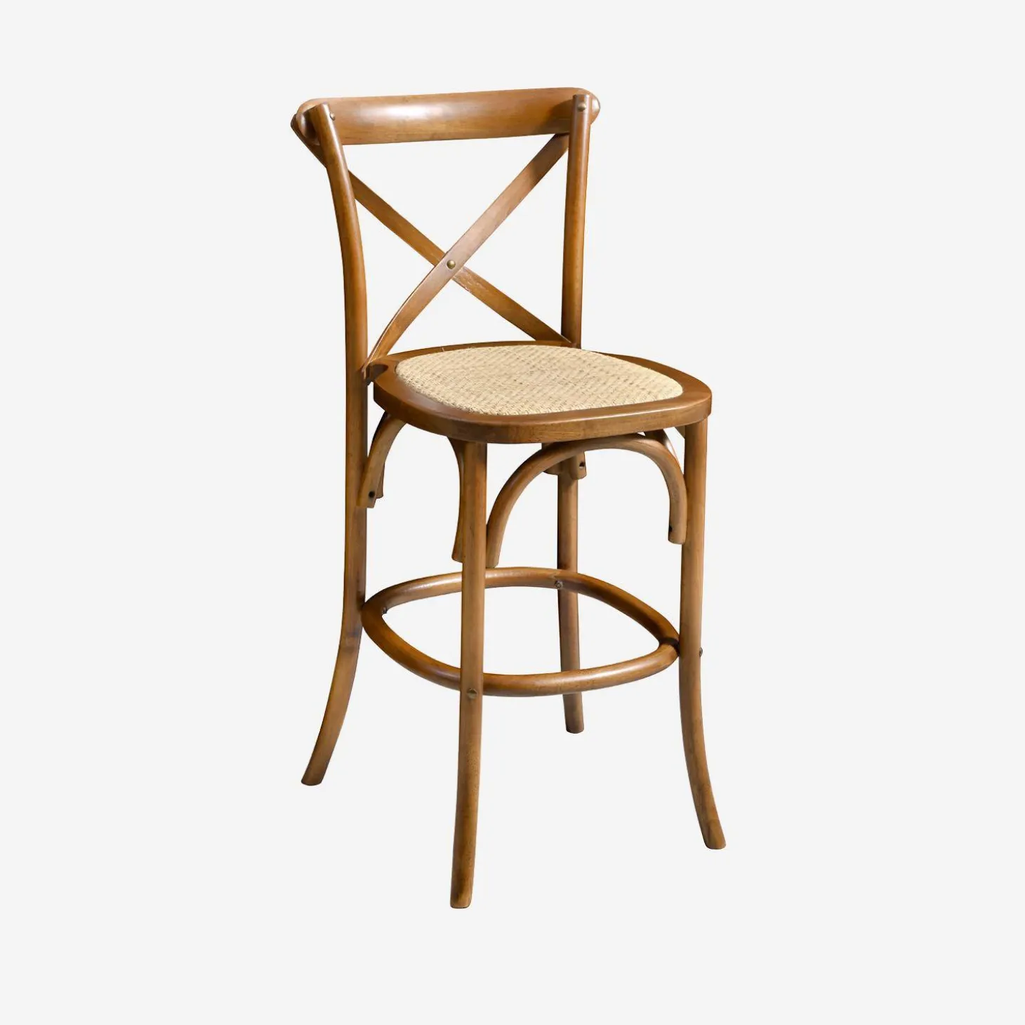 Vintage rubberhouten bistro barkruk met voetensteun