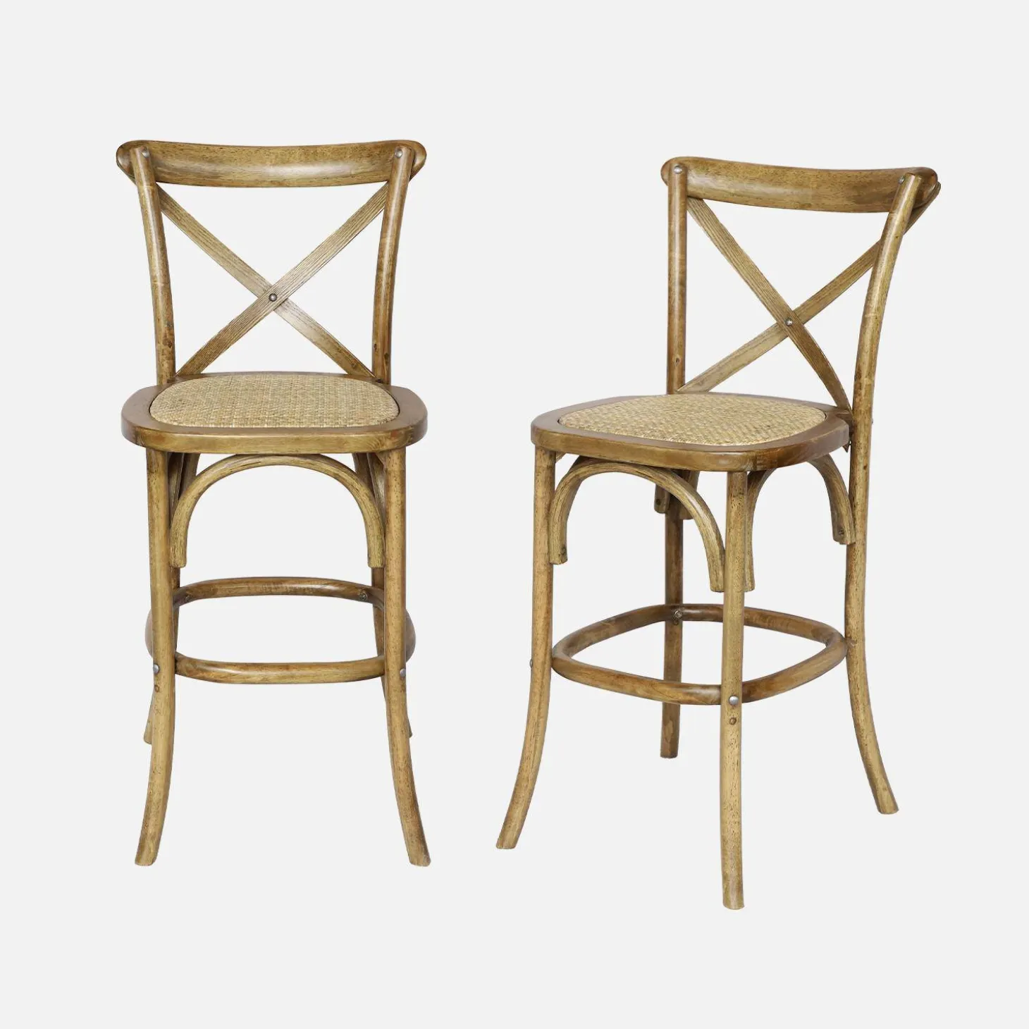 Vintage rubberhouten bistro barkrukken met voetensteun (set van 2)