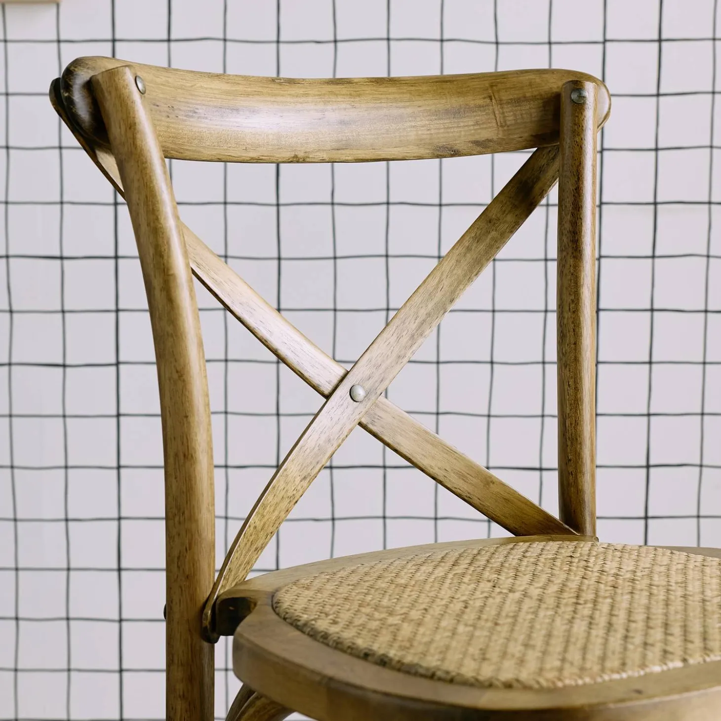 Vintage rubberhouten bistro barkrukken met voetensteun (set van 2)