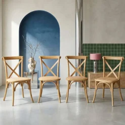 Vintage rubberhouten bistrostoelen (set van 4)