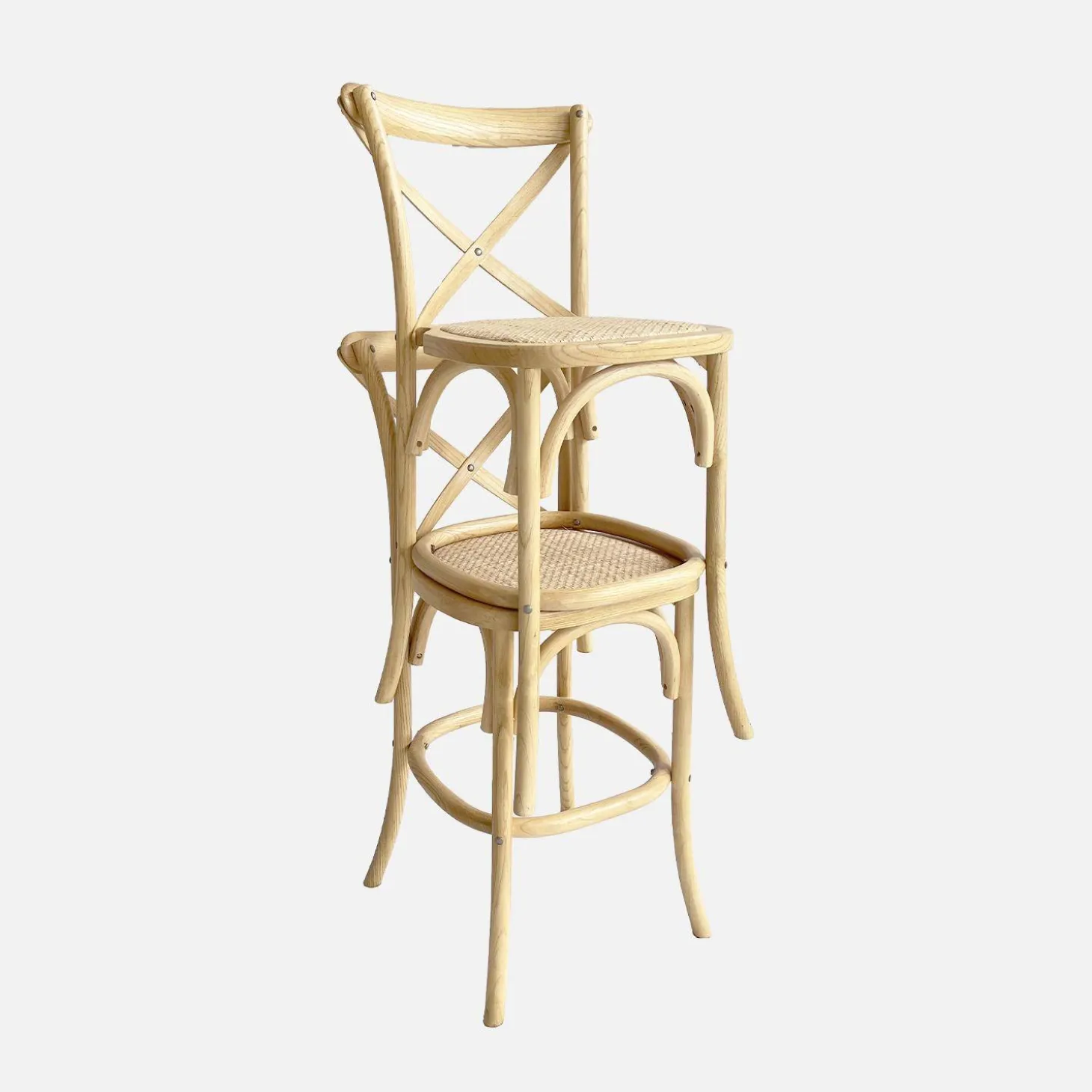 Vintage rubberhouten bistro barkrukken met voetensteun (set van 2)