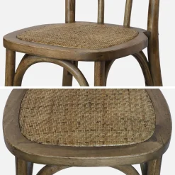 Vintage rubberhouten en rotan stoelen (set van 4)