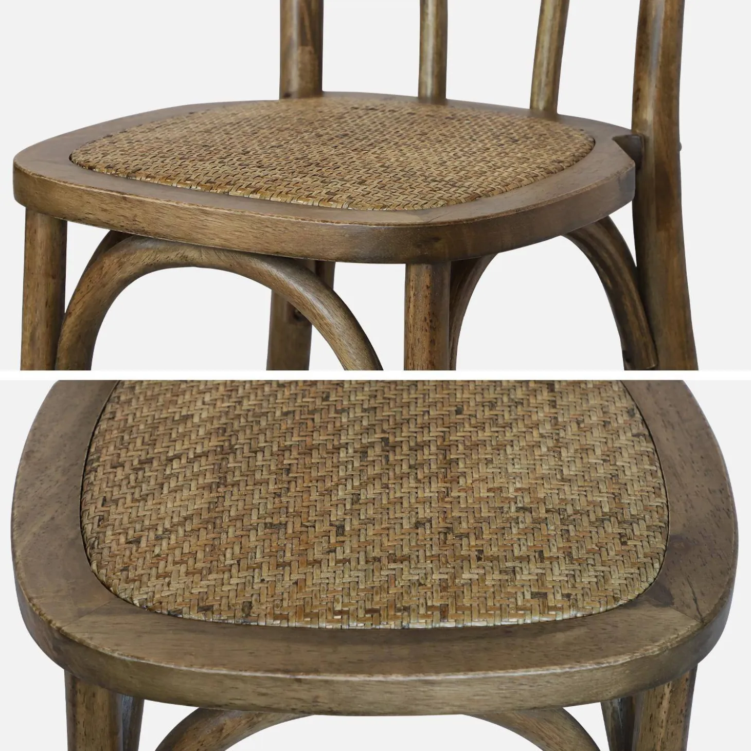 Vintage rubberhouten en rotan stoelen (set van 4)