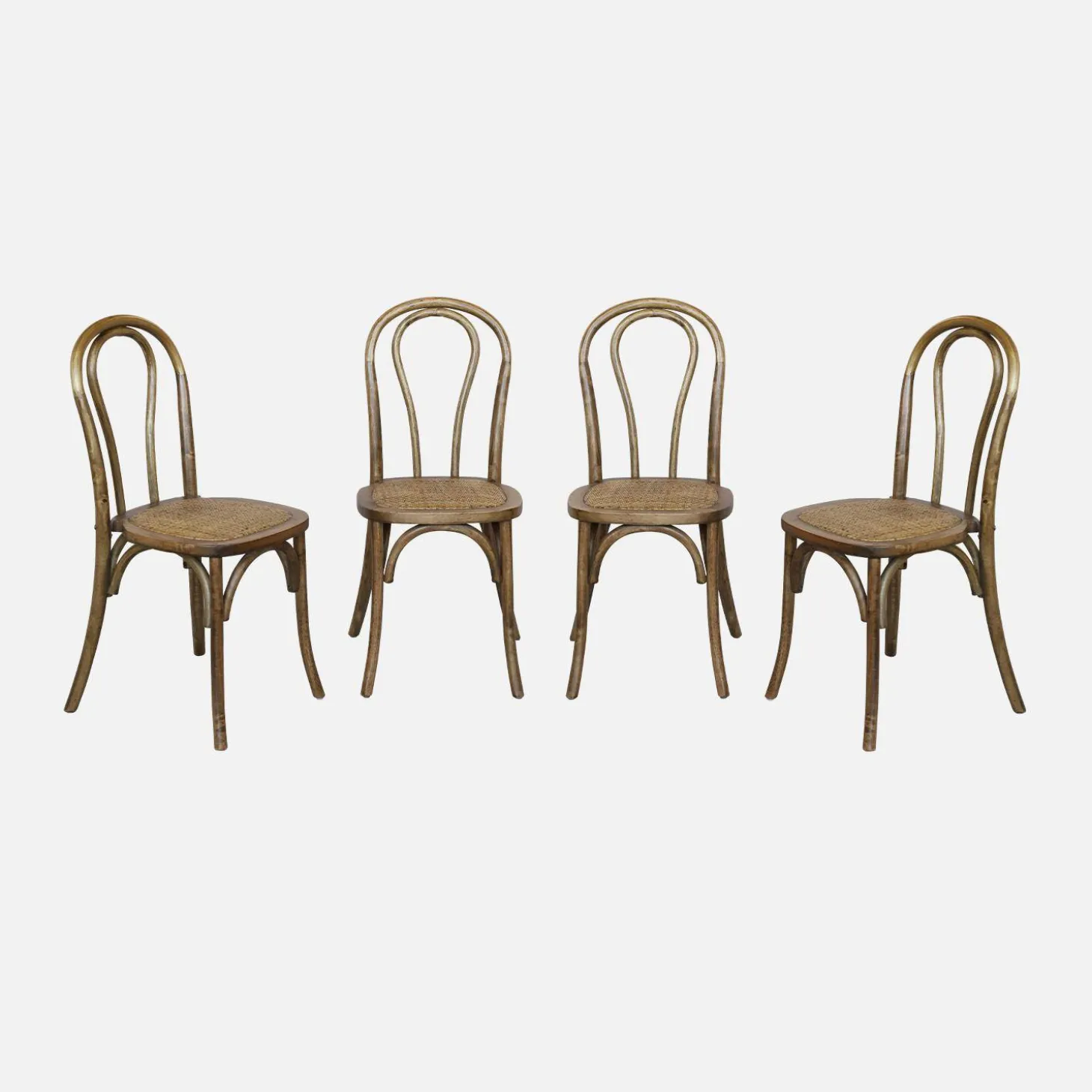 Vintage rubberhouten en rotan stoelen (set van 4)