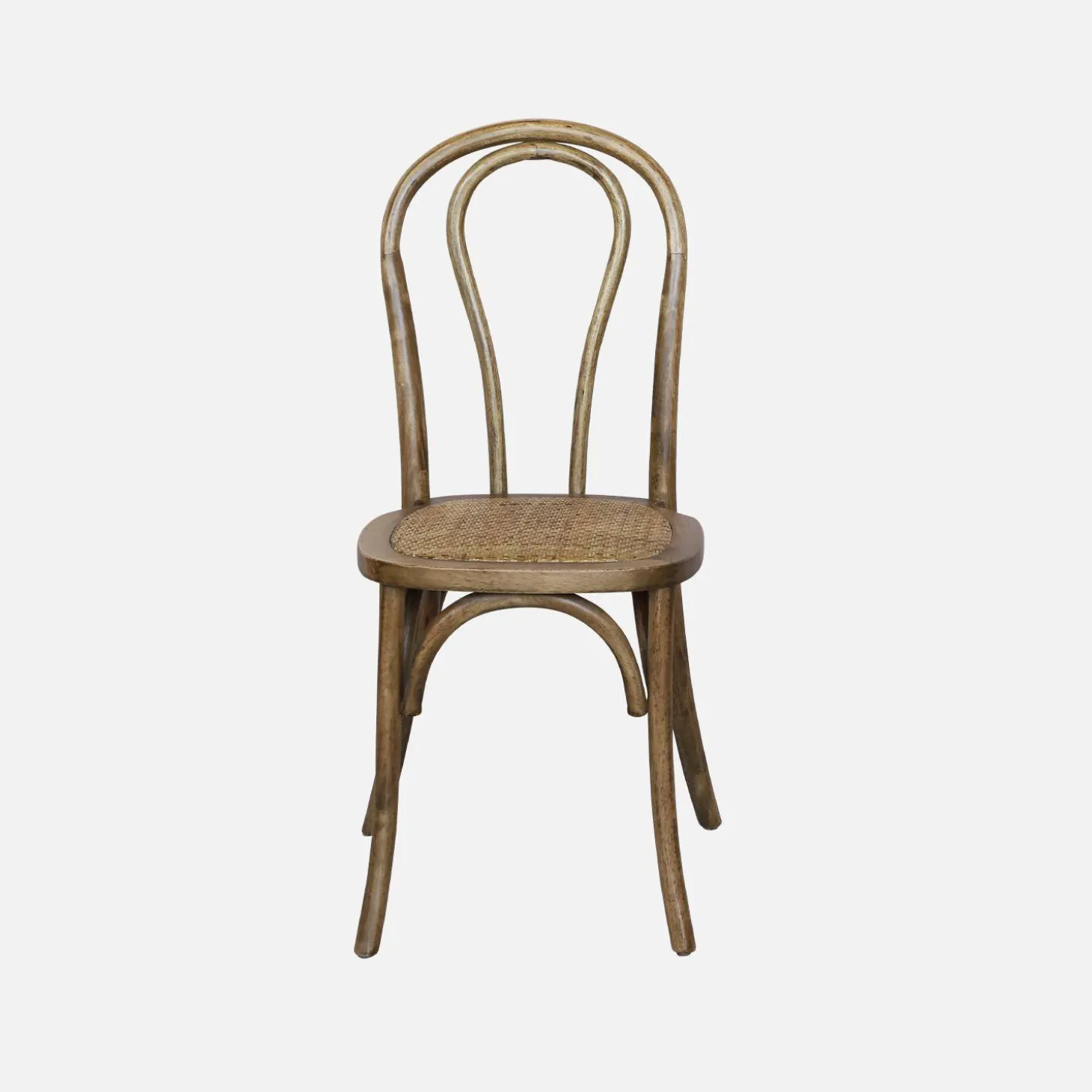 Vintage rubberhouten en rotan stoelen (set van 4)
