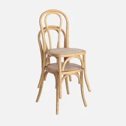 Vintage rubberhouten en rotan stoelen (set van 4)