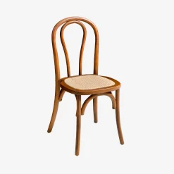 Vintage rubberhouten en rotan stoelen (set van 4)