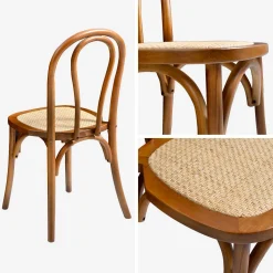 Vintage rubberhouten en rotan stoelen (set van 4)