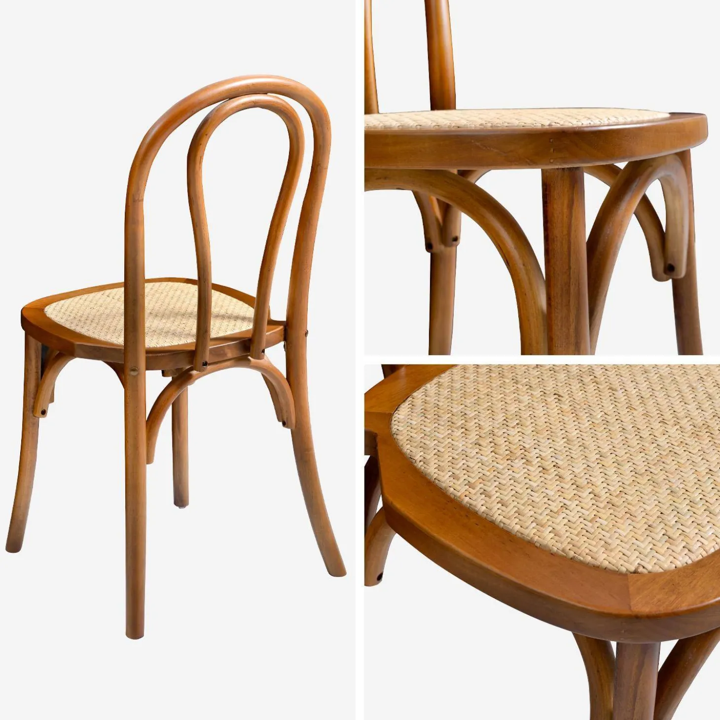 Vintage rubberhouten en rotan stoelen (set van 4)
