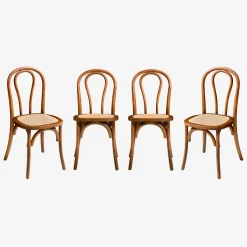 Vintage rubberhouten en rotan stoelen (set van 4)