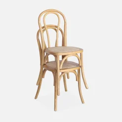 Vintage rubberhouten en rotan stoelen (set van 2)