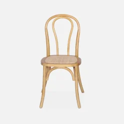 Vintage rubberhouten en rotan stoelen (set van 2)