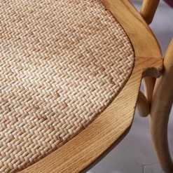 Vintage rubberhouten en rotan stoelen (set van 2)