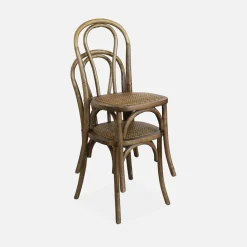 Vintage rubberhouten en rotan stoelen (set van 2)
