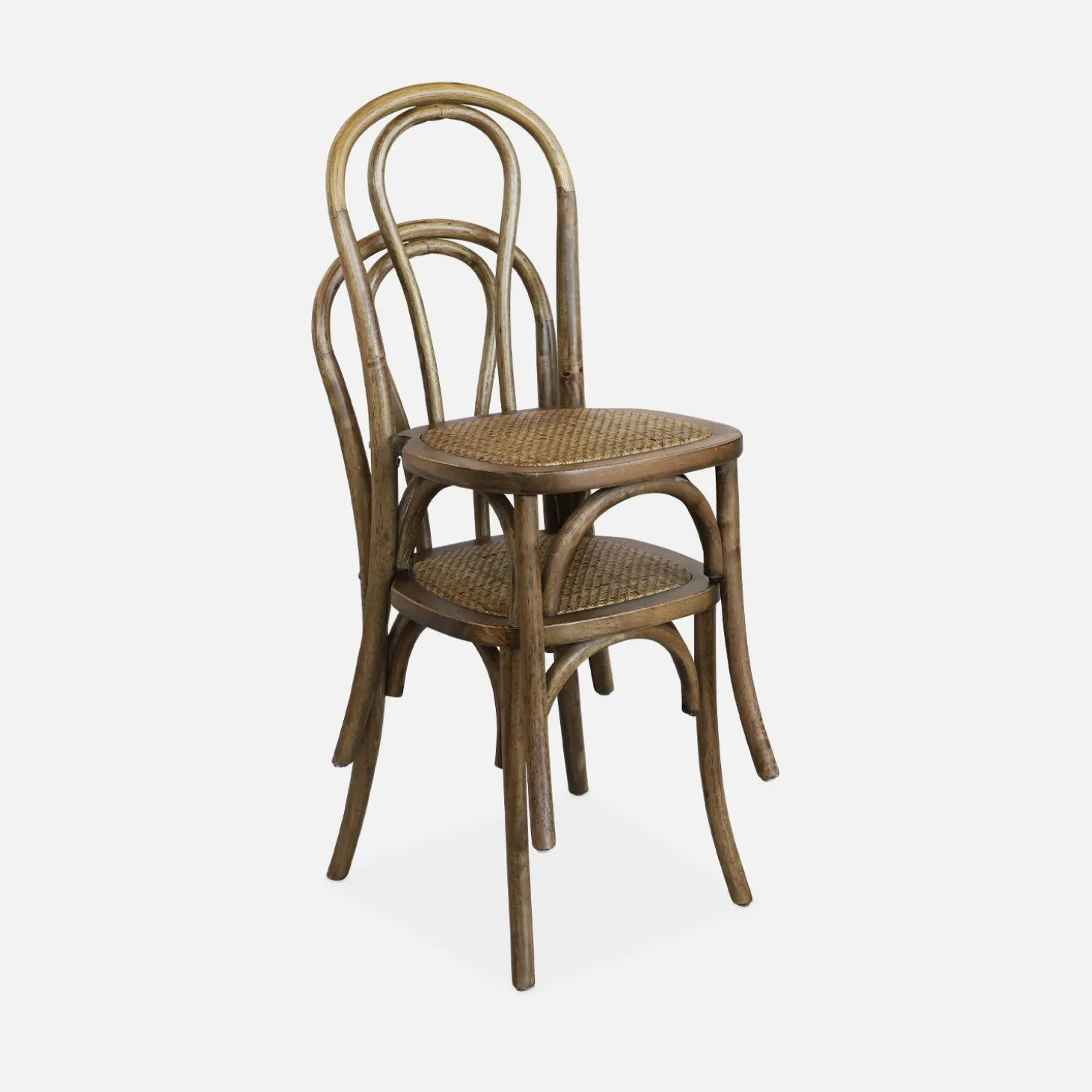 Vintage rubberhouten en rotan stoelen (set van 2)