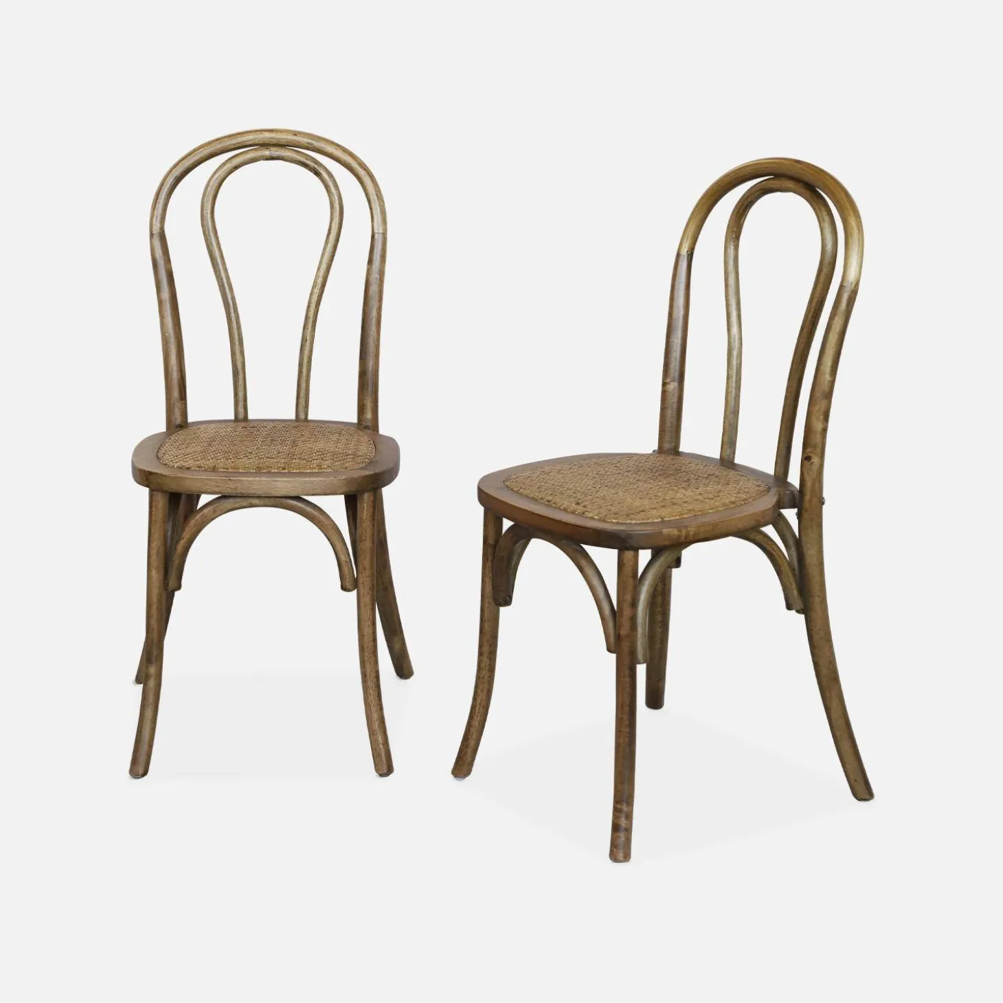 Vintage rubberhouten en rotan stoelen (set van 2)