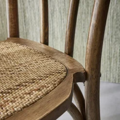 Vintage rubberhouten en rotan stoelen (set van 2)