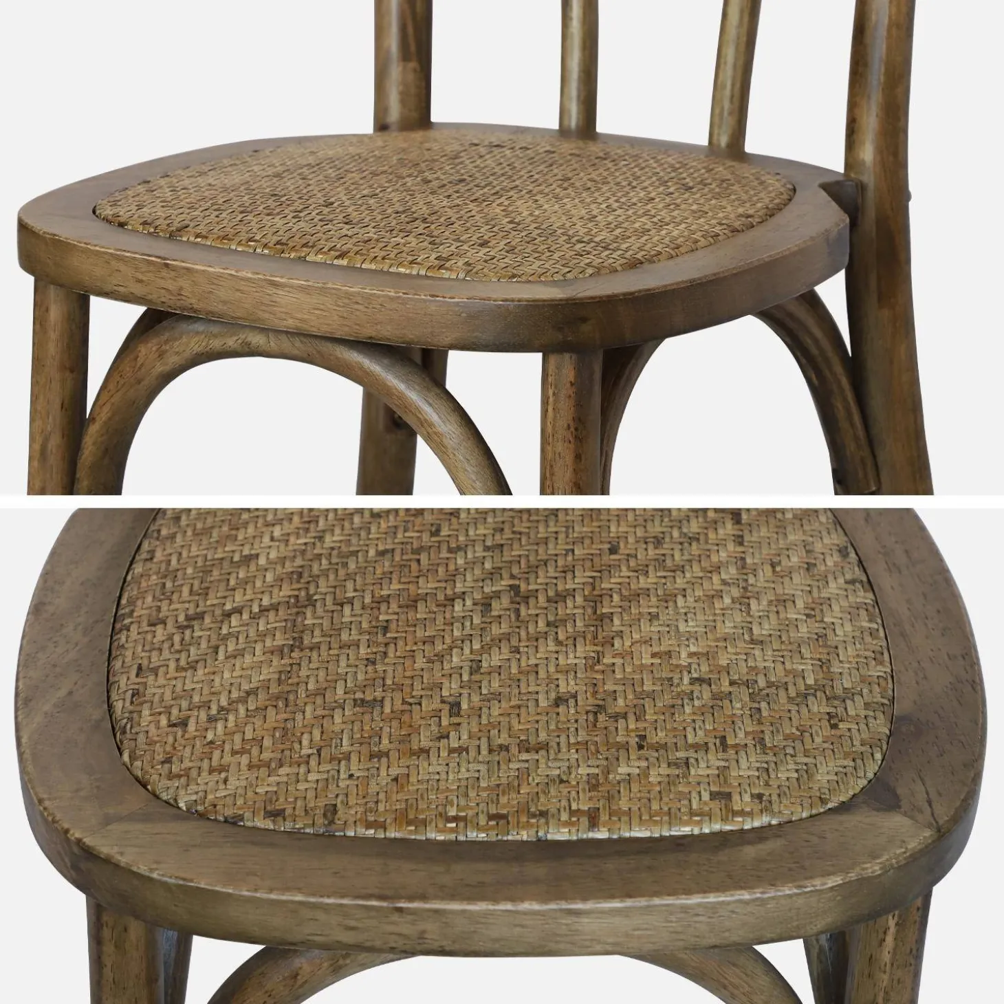 Vintage rubberhouten en rotan stoelen (set van 2)