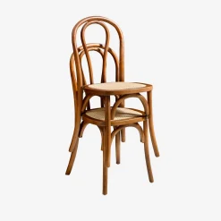 Vintage rubberhouten en rotan stoelen (set van 2)