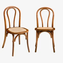 Vintage rubberhouten en rotan stoelen (set van 2)