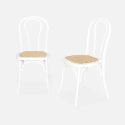Vintage rubberhouten en rotan stoelen (set van 2)
