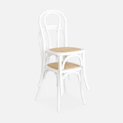 Vintage rubberhouten en rotan stoelen (set van 2)