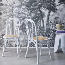 Vintage rubberhouten en rotan stoelen (set van 2)