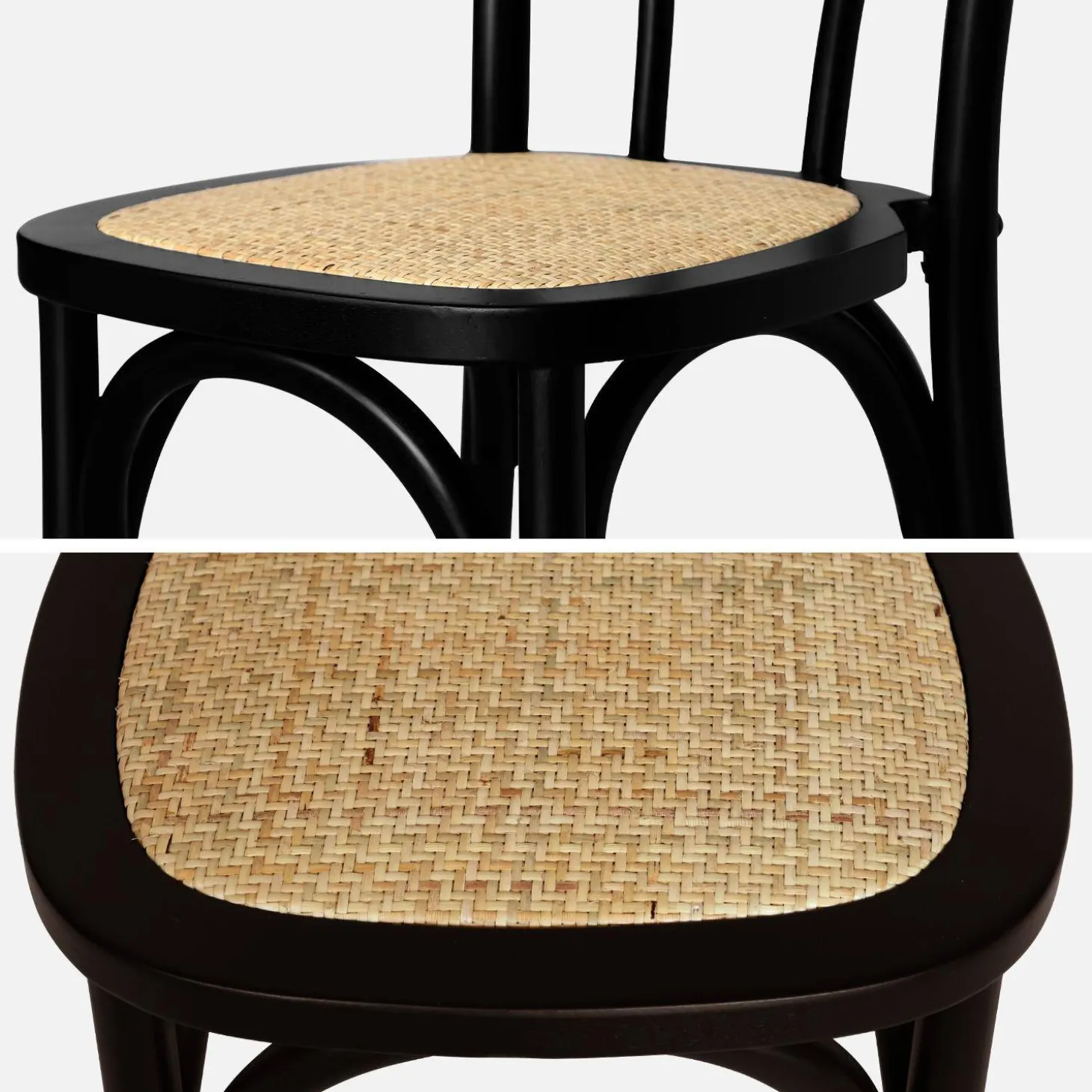 Vintage rubberhouten en rotan stoelen (set van 4)