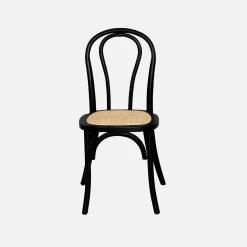 Vintage rubberhouten en rotan stoelen (set van 4)