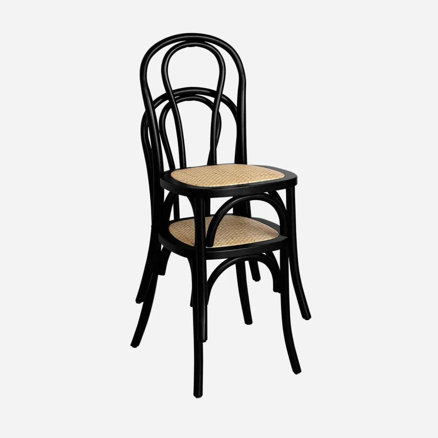 Vintage rubberhouten en rotan stoelen (set van 4)