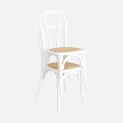 Vintage rubberhouten en rotan stoelen (set van 4)