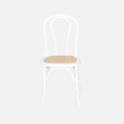 Vintage rubberhouten en rotan stoelen (set van 4)