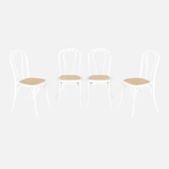 Vintage rubberhouten en rotan stoelen (set van 4)