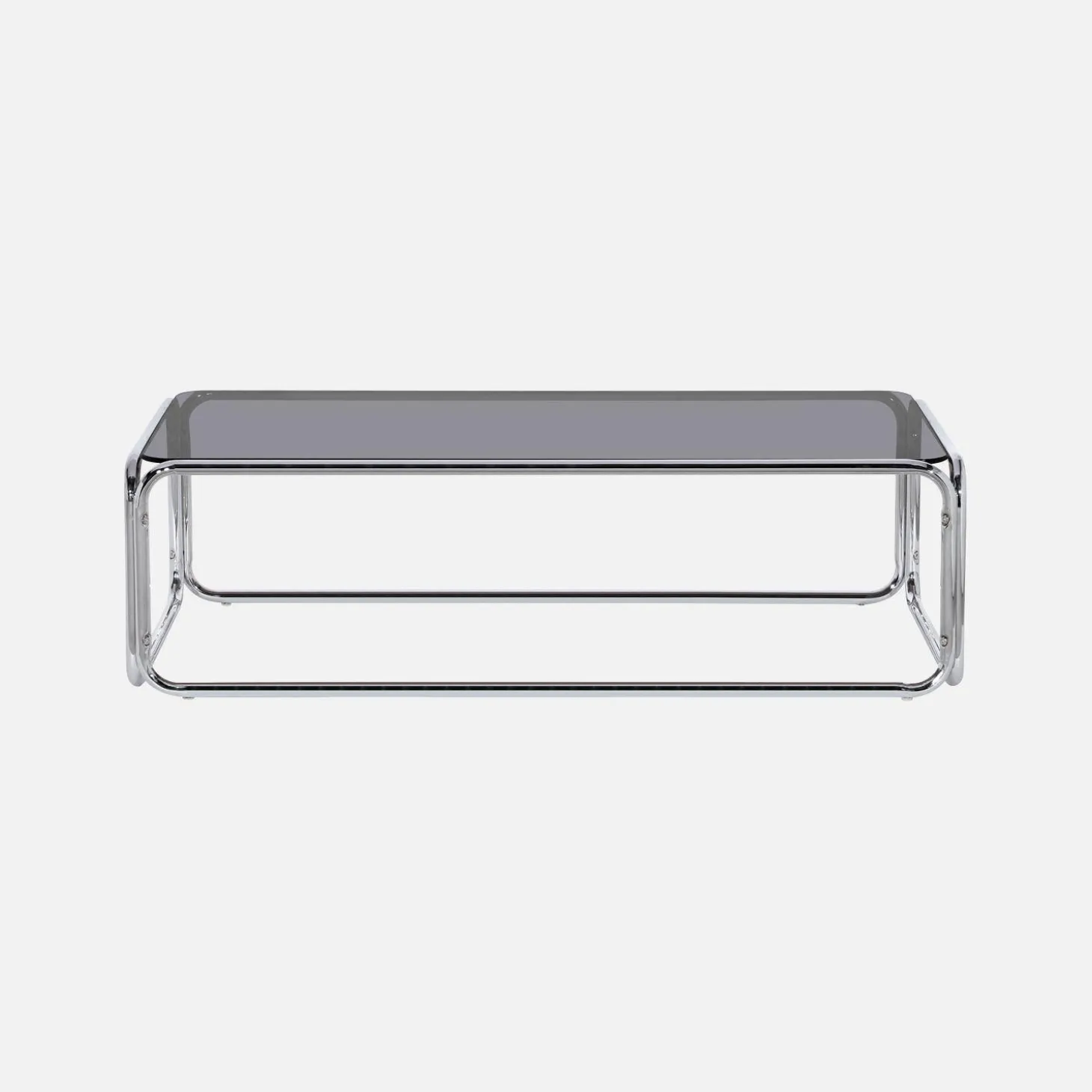 Vintage salontafel van gehard glas en verchroomd staal